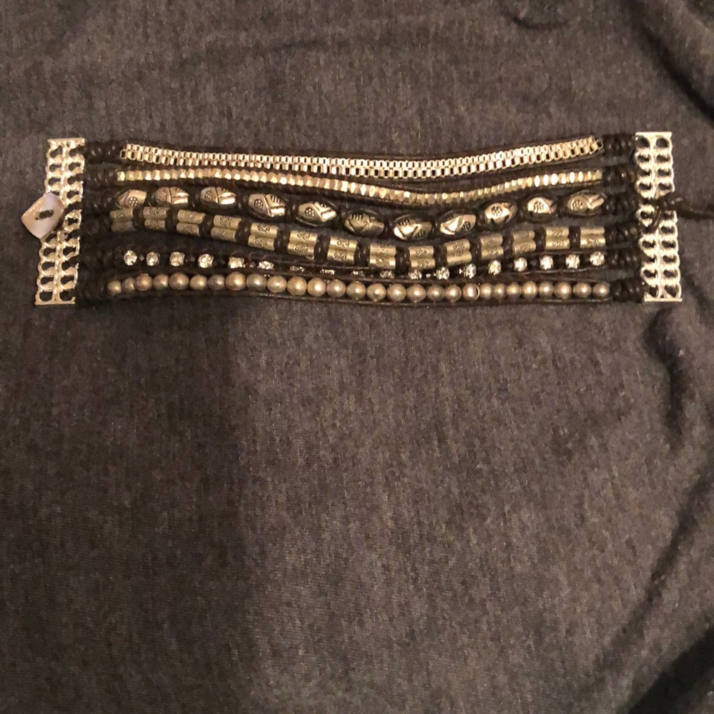 Leather Silver Beaded Bracelet